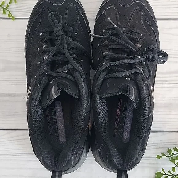 Skechers D'Lites Play On Shoe black leather Women's Size 8 - Picture 6 of 10